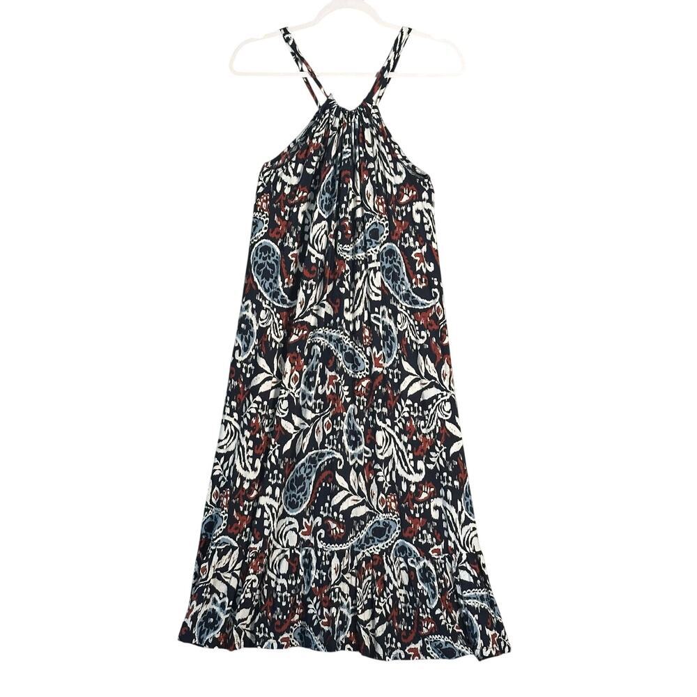 Lucky Brand NWOT Sz M Paisley Floral Midi Dress Beaded Rope Belt Boho Ruffle - Picture 1 of 10
